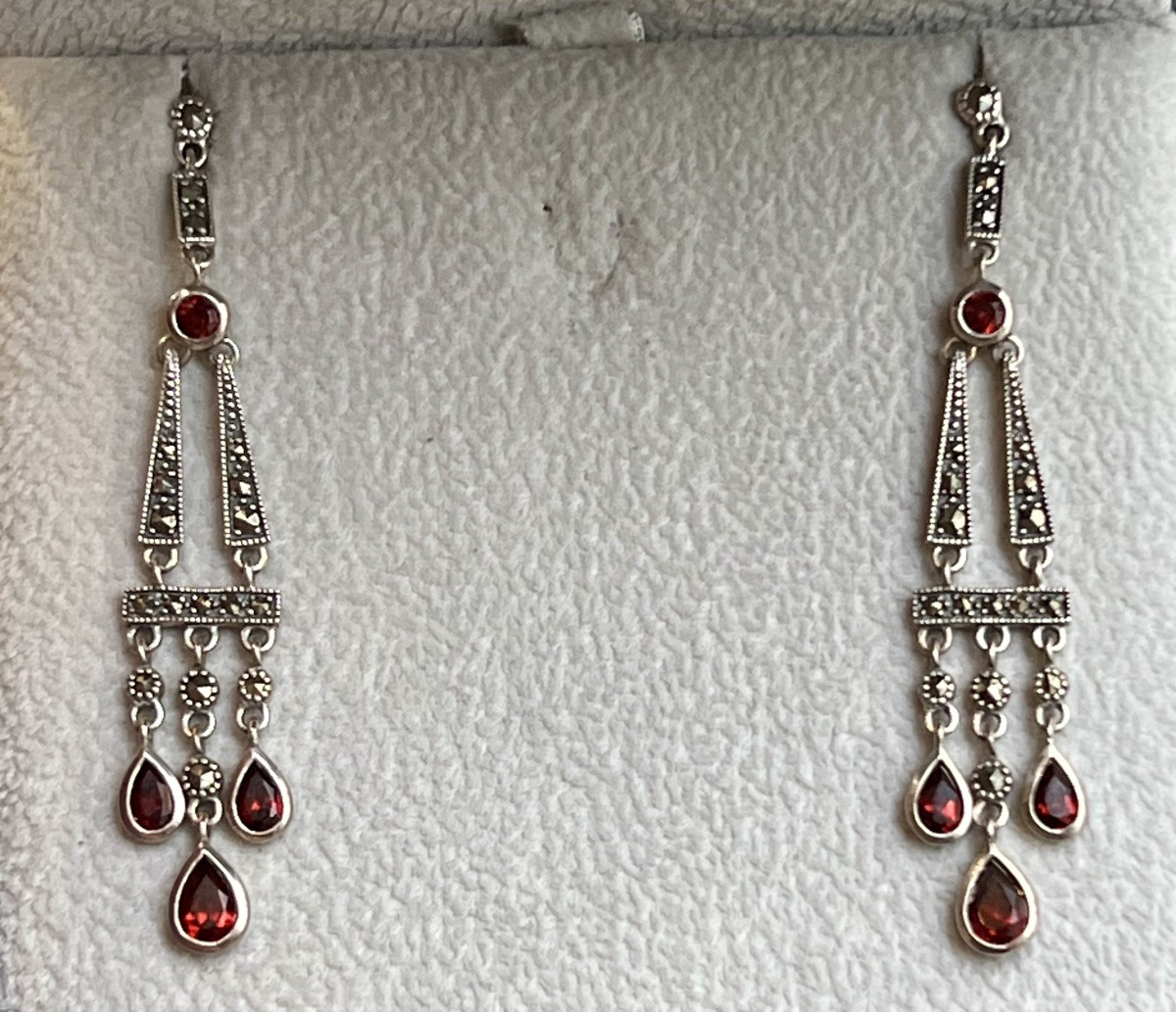 Silver Earrings With Marcasite Garnets-photo-2