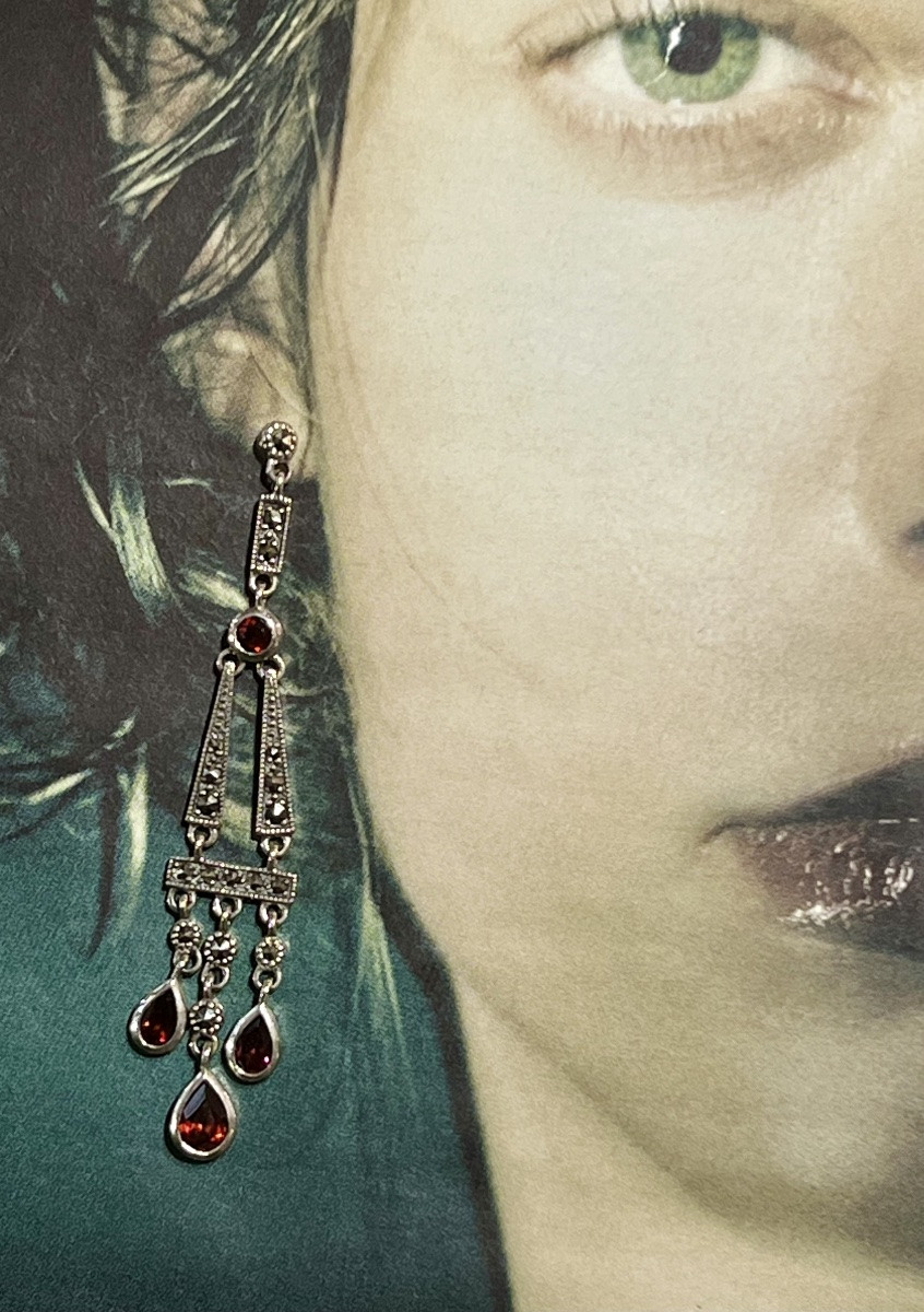 Silver Earrings With Marcasite Garnets-photo-5