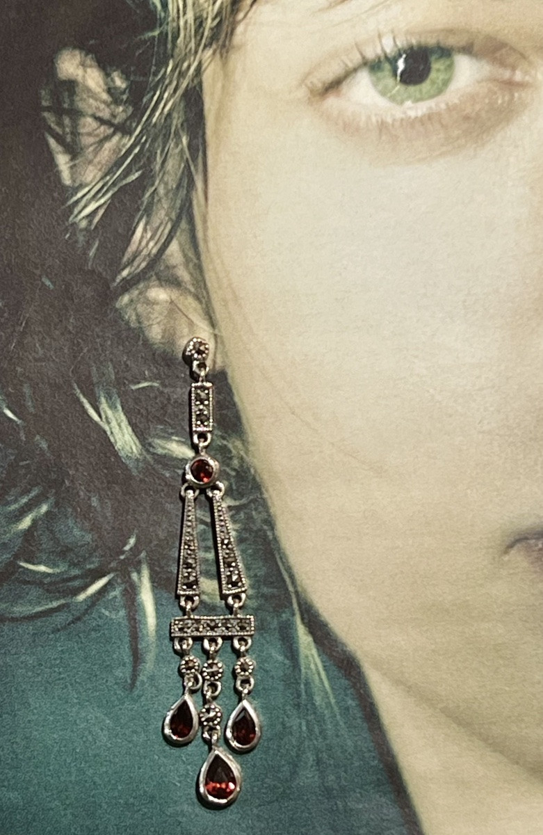 Silver Earrings With Marcasite Garnets-photo-6
