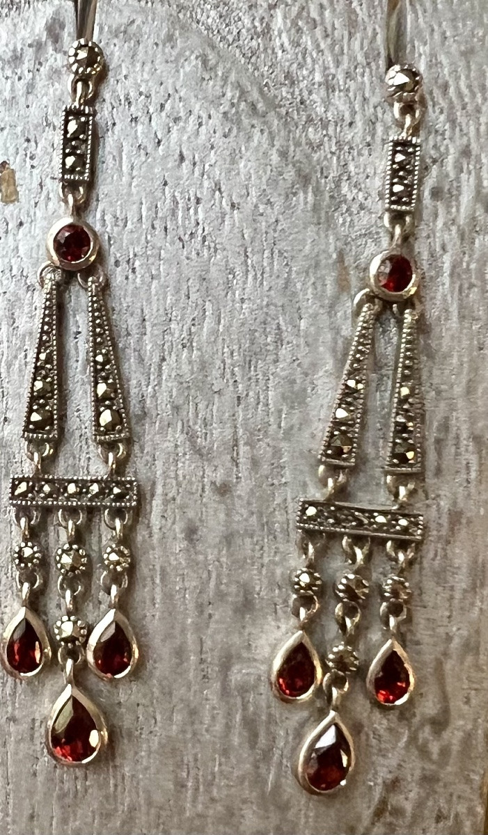 Silver Earrings With Marcasite Garnets-photo-7