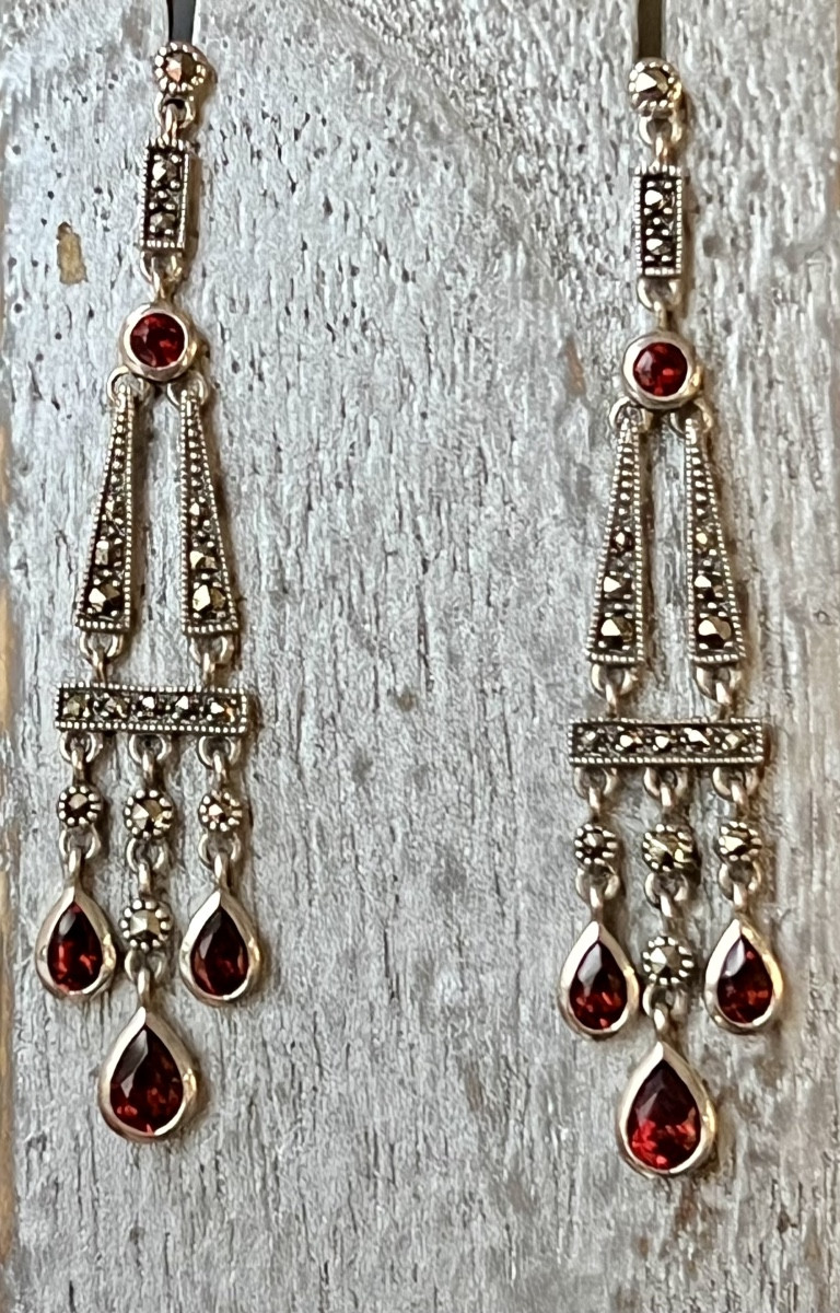 Silver Earrings With Marcasite Garnets