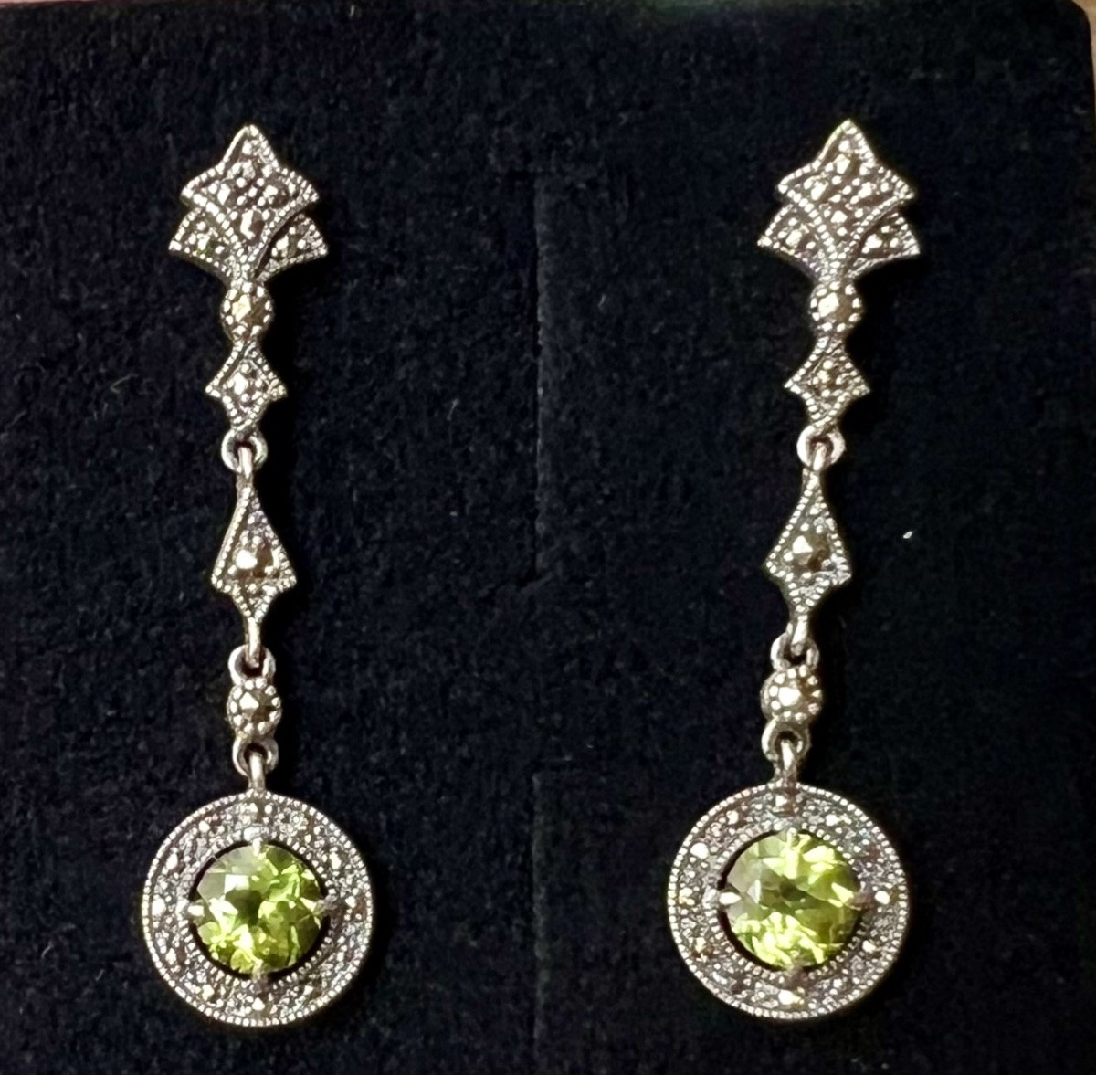 Silver Earrings With Peridot And Marcasite-photo-2