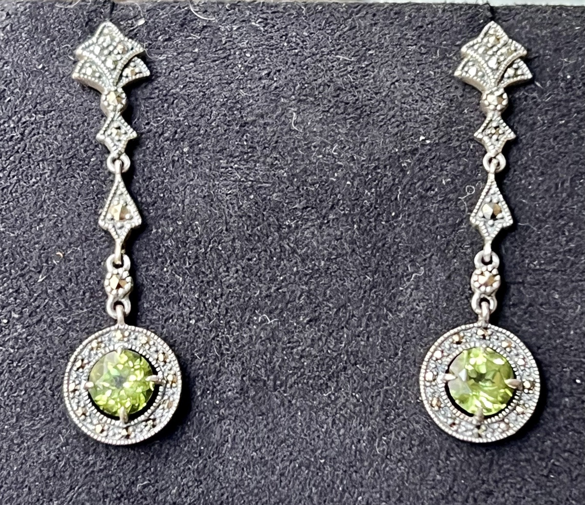 Silver Earrings With Peridot And Marcasite-photo-2