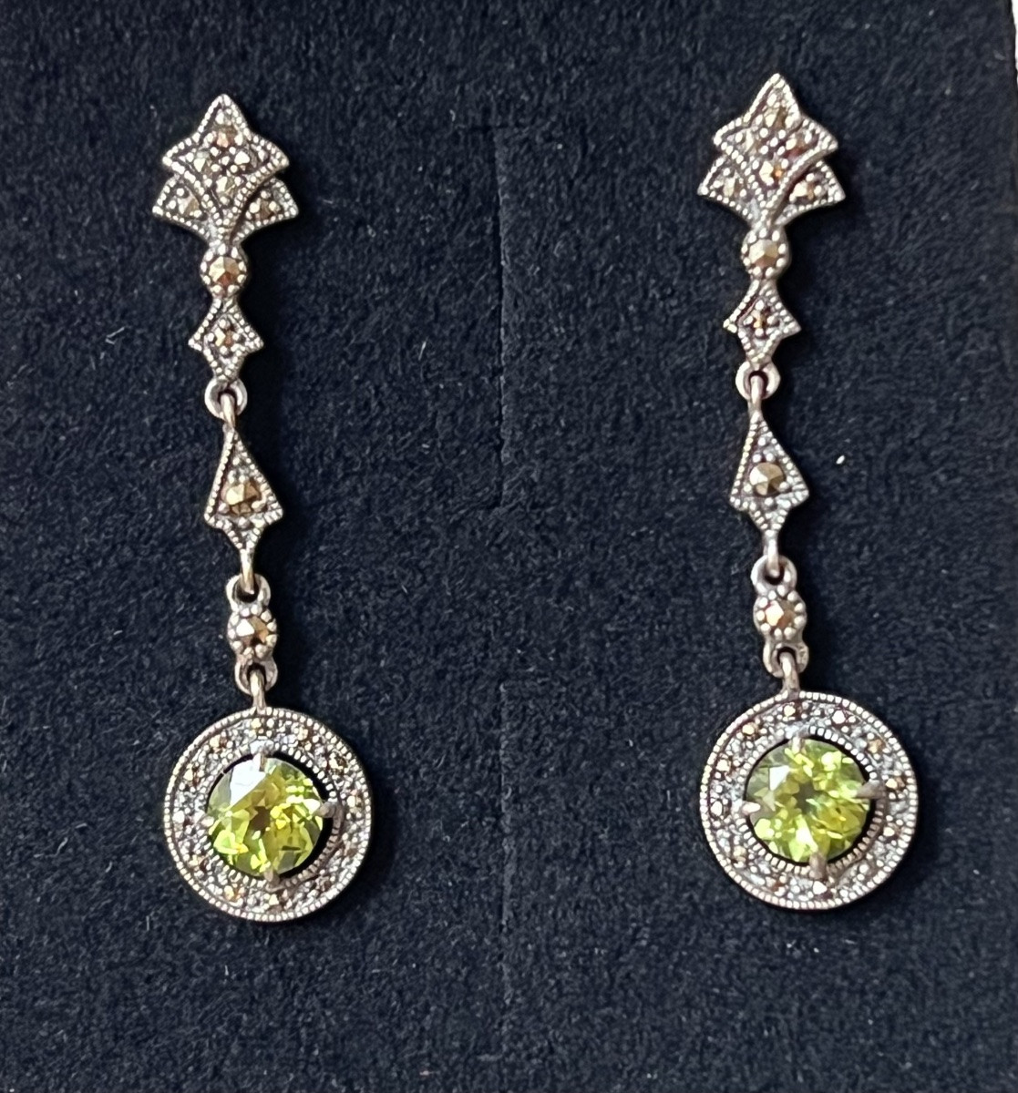 Silver Earrings With Peridot And Marcasite-photo-4