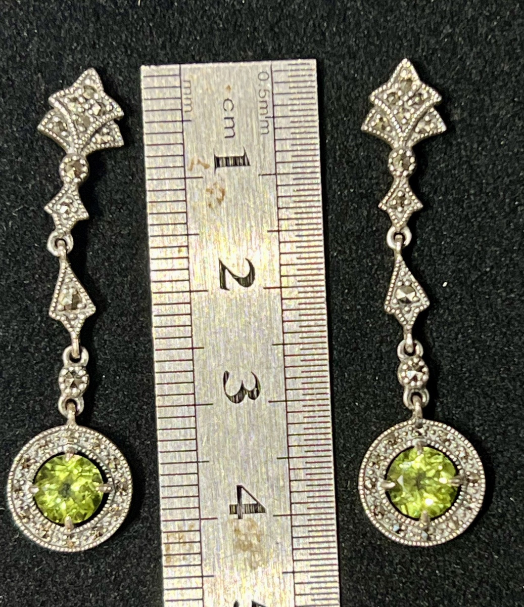 Silver Earrings With Peridot And Marcasite-photo-5