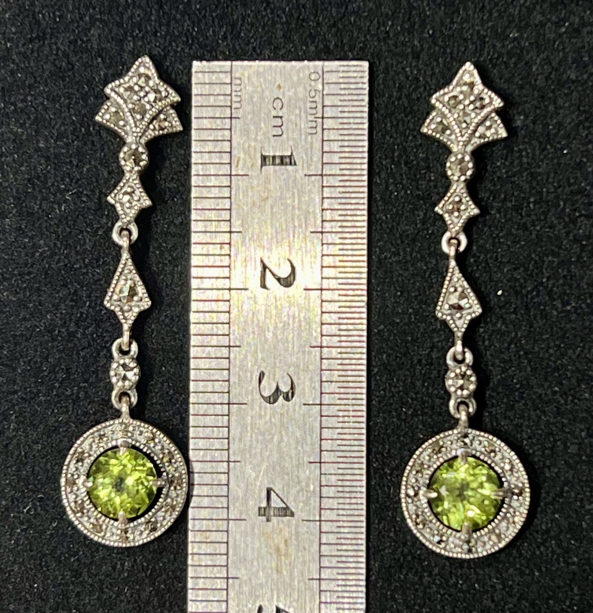 Silver Earrings With Peridot And Marcasite-photo-7
