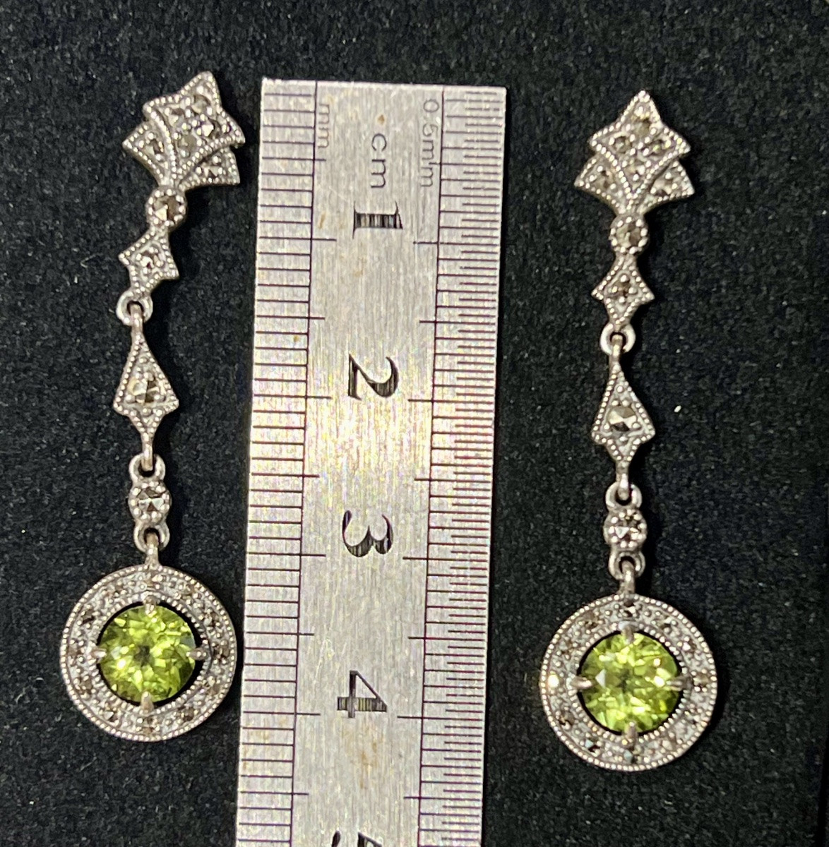 Silver Earrings With Peridot And Marcasite-photo-8