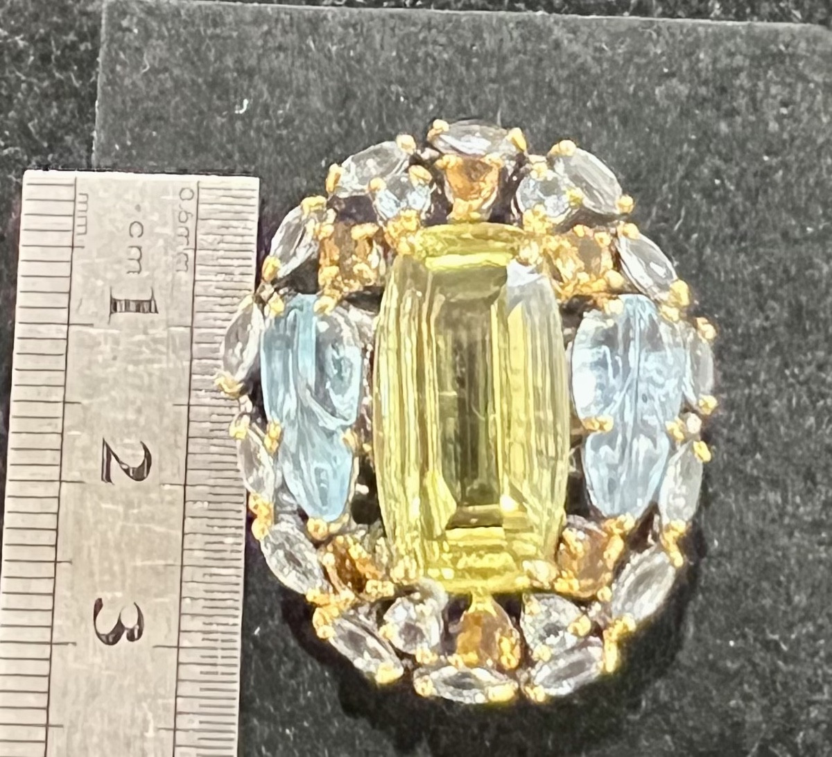 Silver Ring , Quartz Lemon, Citrines And Blue Topaz -photo-3