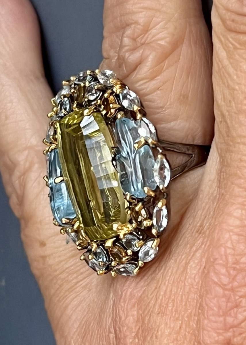 Bague argent citrines , topazes bleues , quartz lemon -photo-5