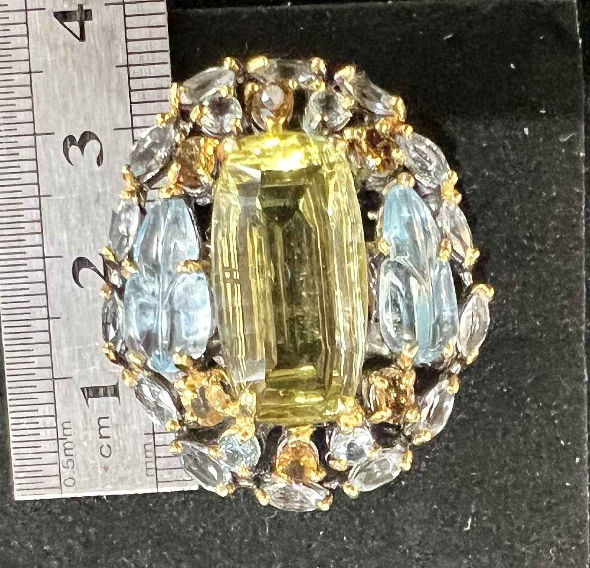 Silver Ring , Quartz Lemon, Citrines And Blue Topaz -photo-3