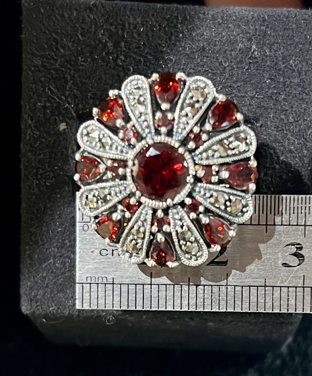 Bague argent grenats marcassites-photo-3