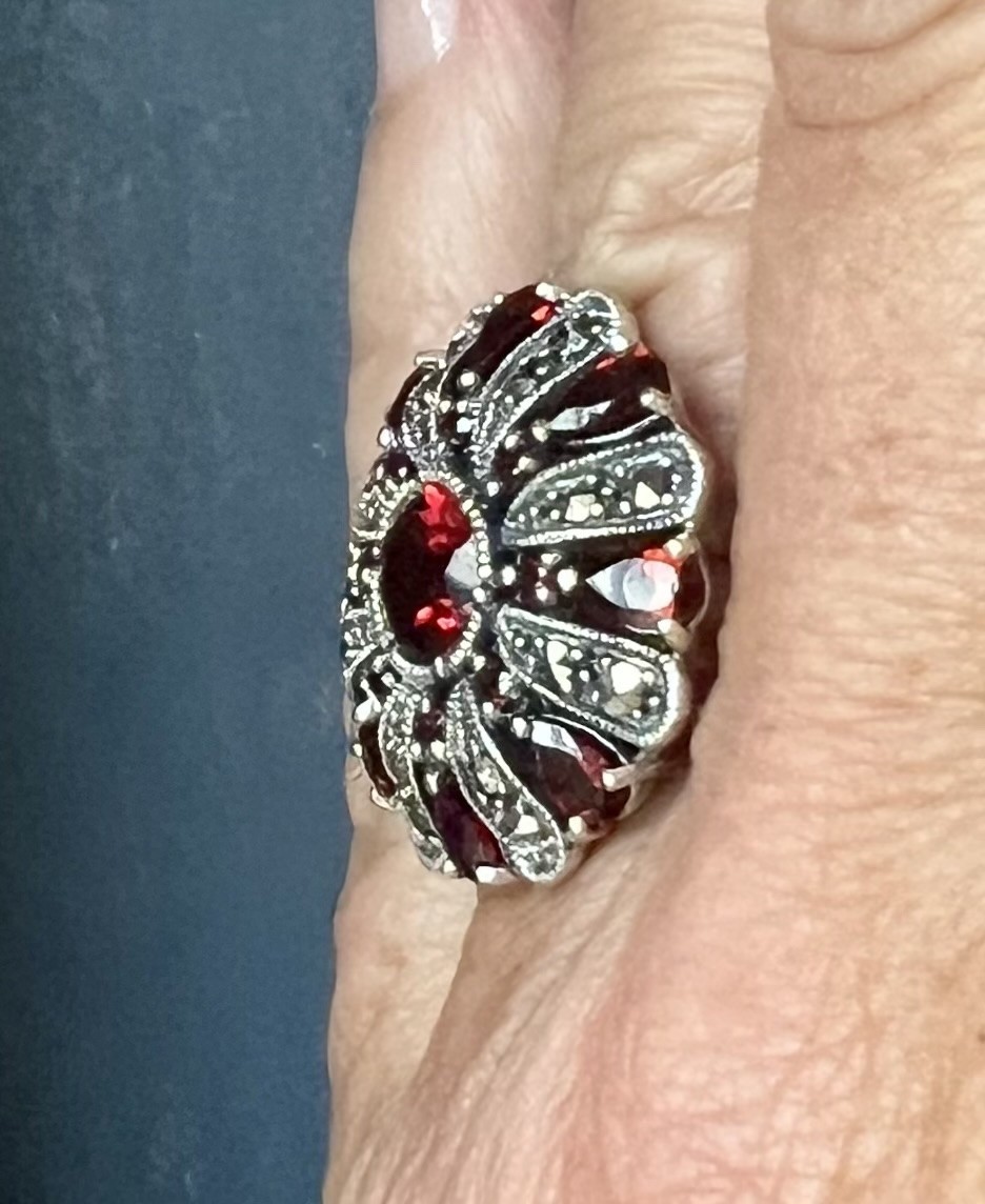 Bague argent grenats marcassites-photo-4