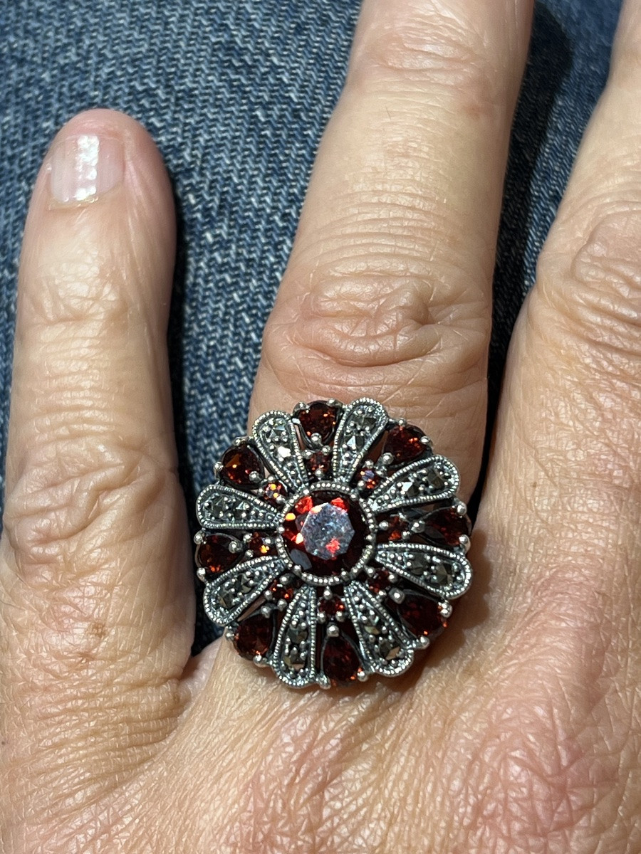 Bague argent grenats marcassites-photo-7