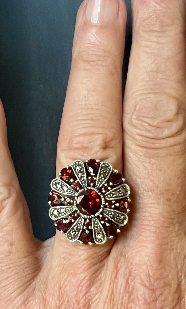 Bague argent grenats marcassites-photo-8