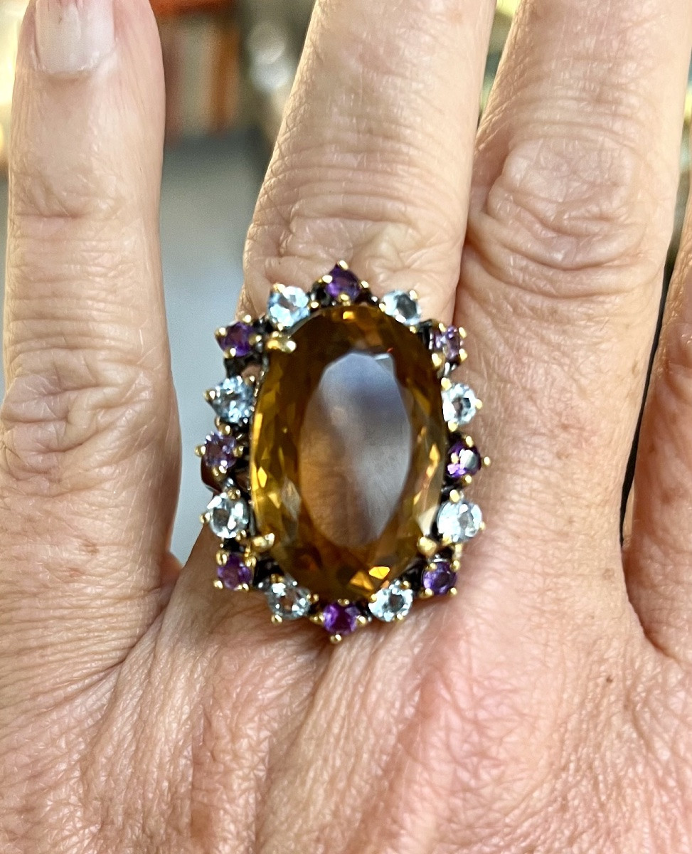 Bague argent citrine topazes  bleues  améthystes-photo-3