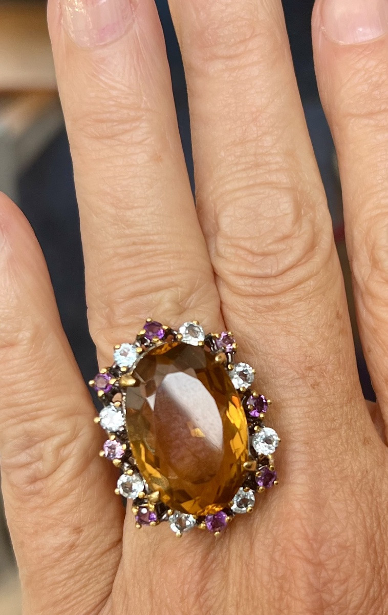 Bague argent citrine topazes  bleues  améthystes-photo-4