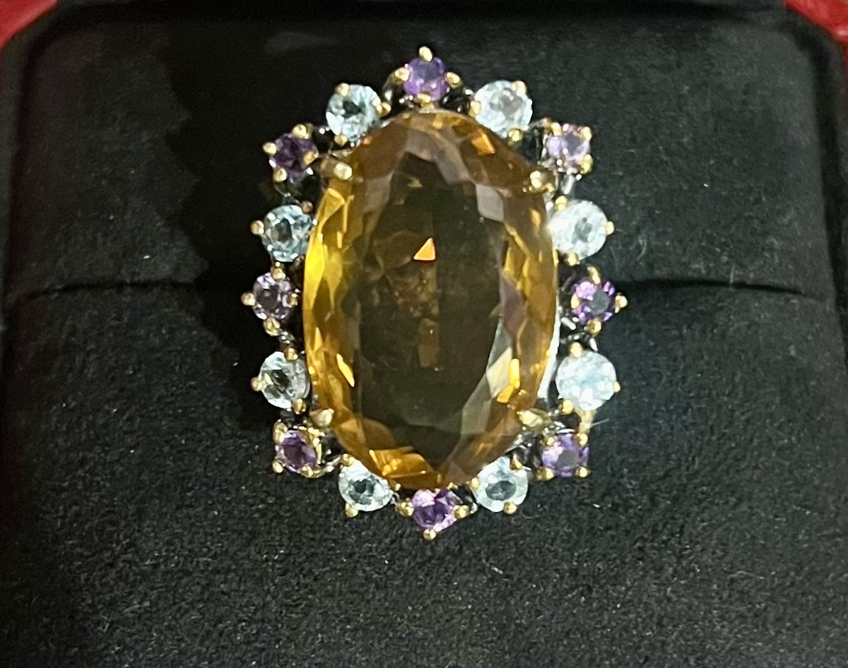 Bague argent citrine topazes  bleues  améthystes-photo-1
