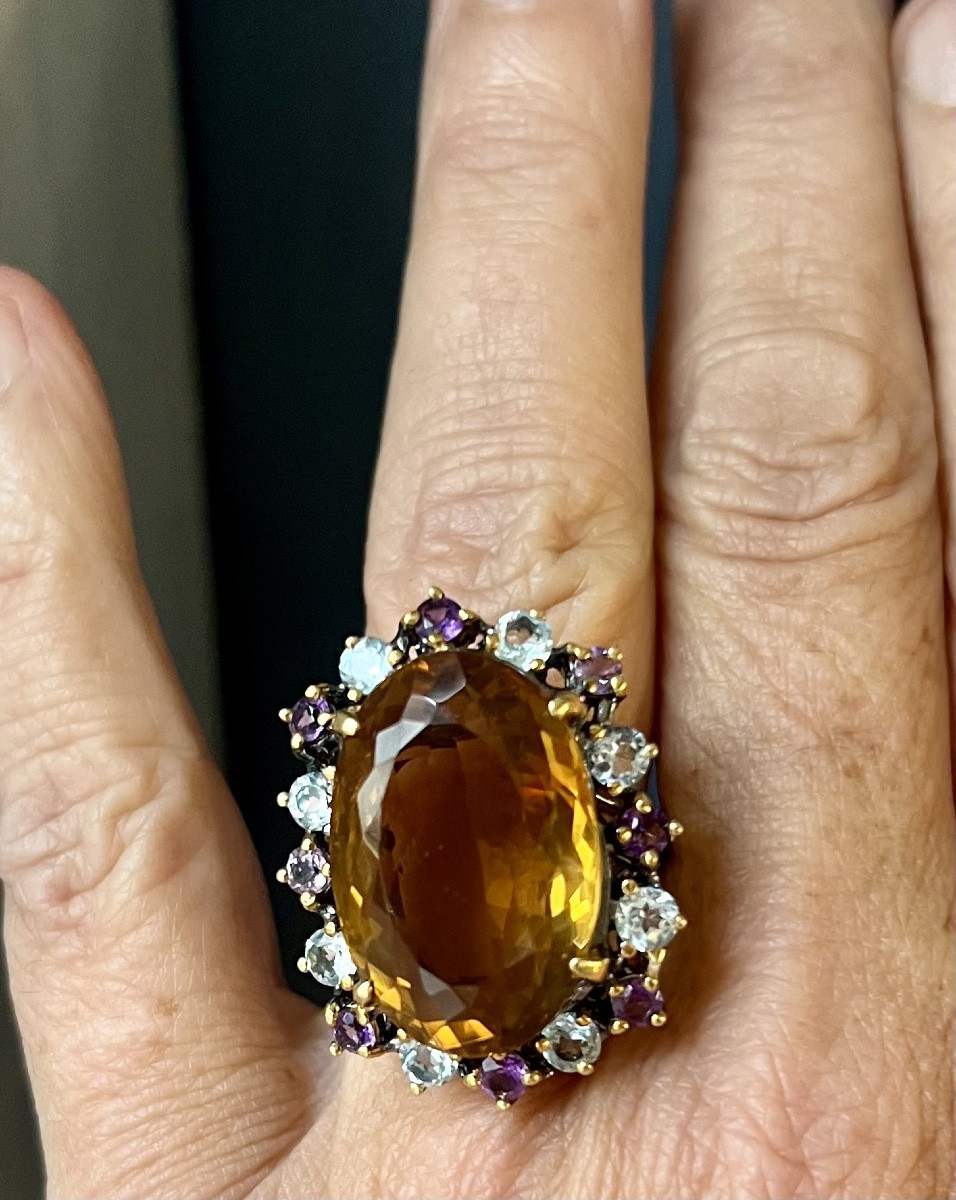 Bague argent citrine topazes  bleues  améthystes-photo-4