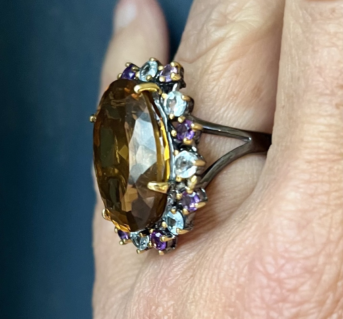 Bague argent citrine topazes  bleues  améthystes-photo-5