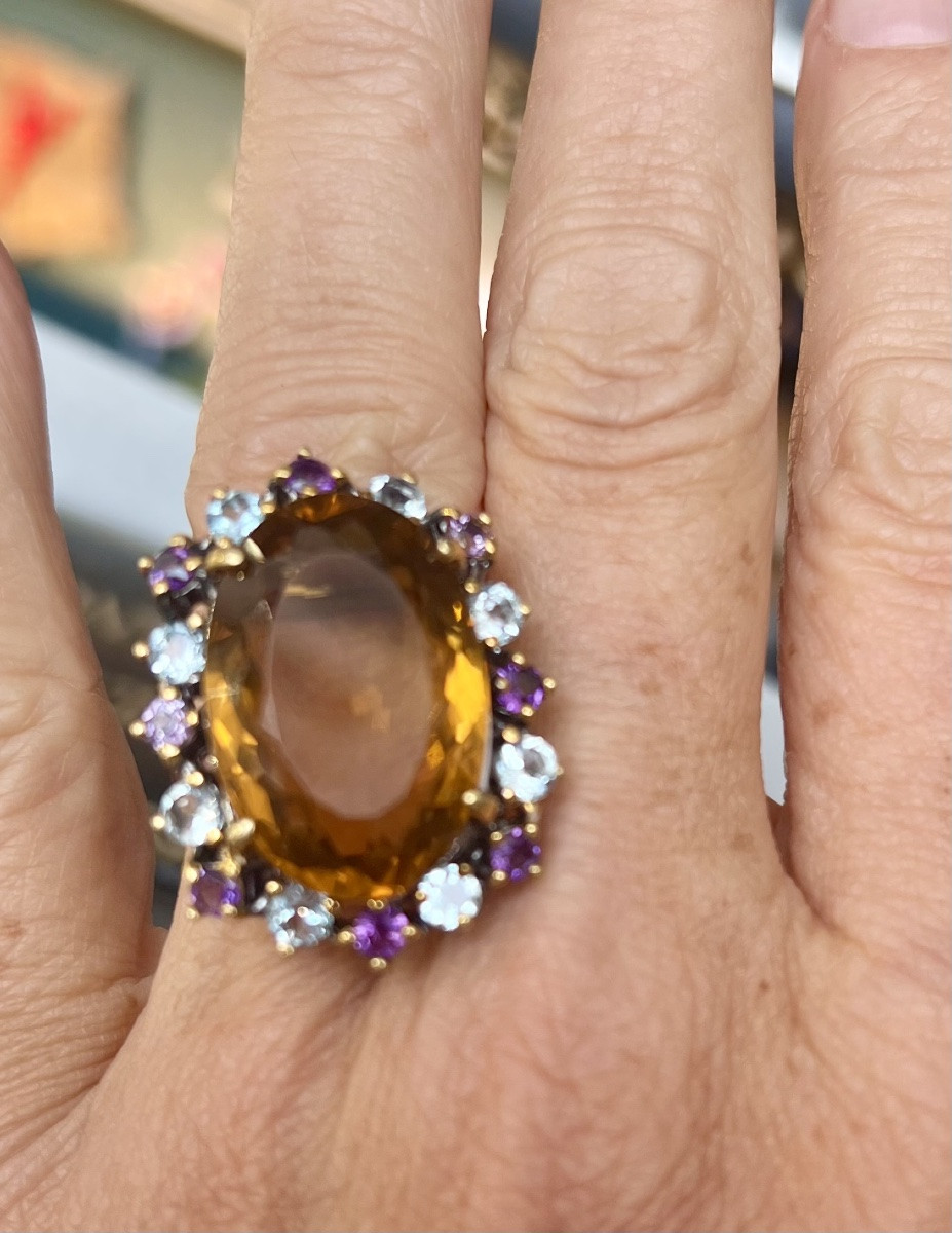 Bague argent citrine topazes  bleues  améthystes-photo-6
