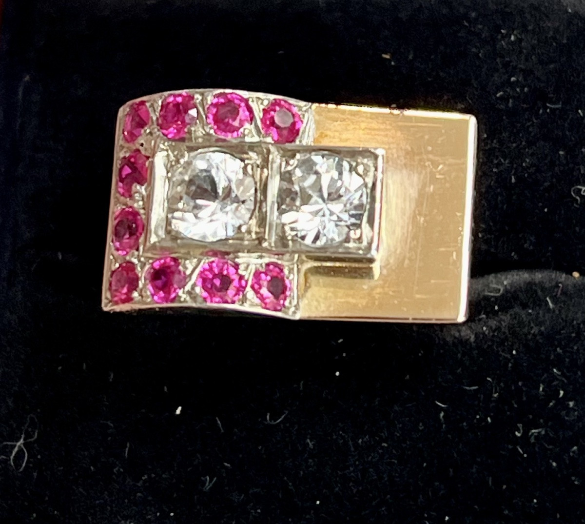 Vintage Silver And Gold Ring With Synthetic Stones -photo-1