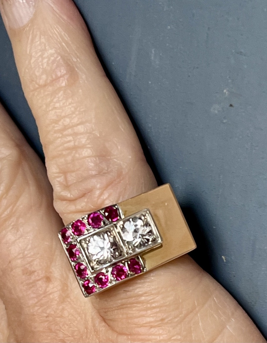 Vintage Silver And Gold Ring With Synthetic Stones -photo-2