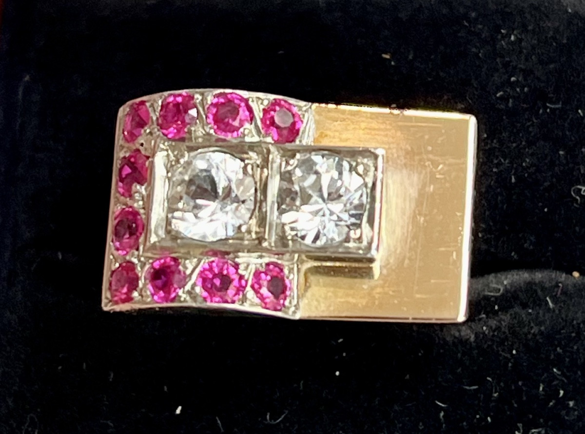 Vintage Silver And Gold Ring With Synthetic Stones 