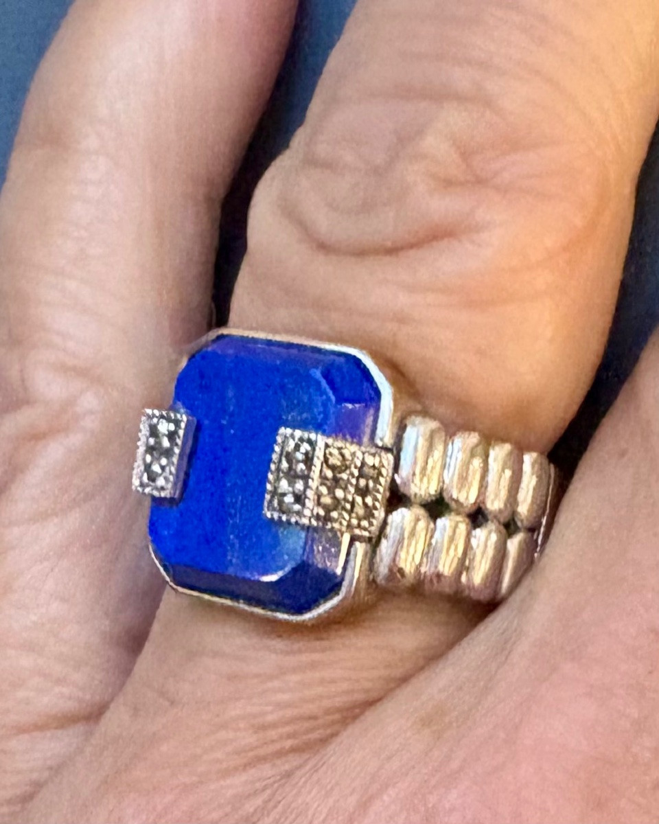 Bague argent lapis lazuli marcassites-photo-2