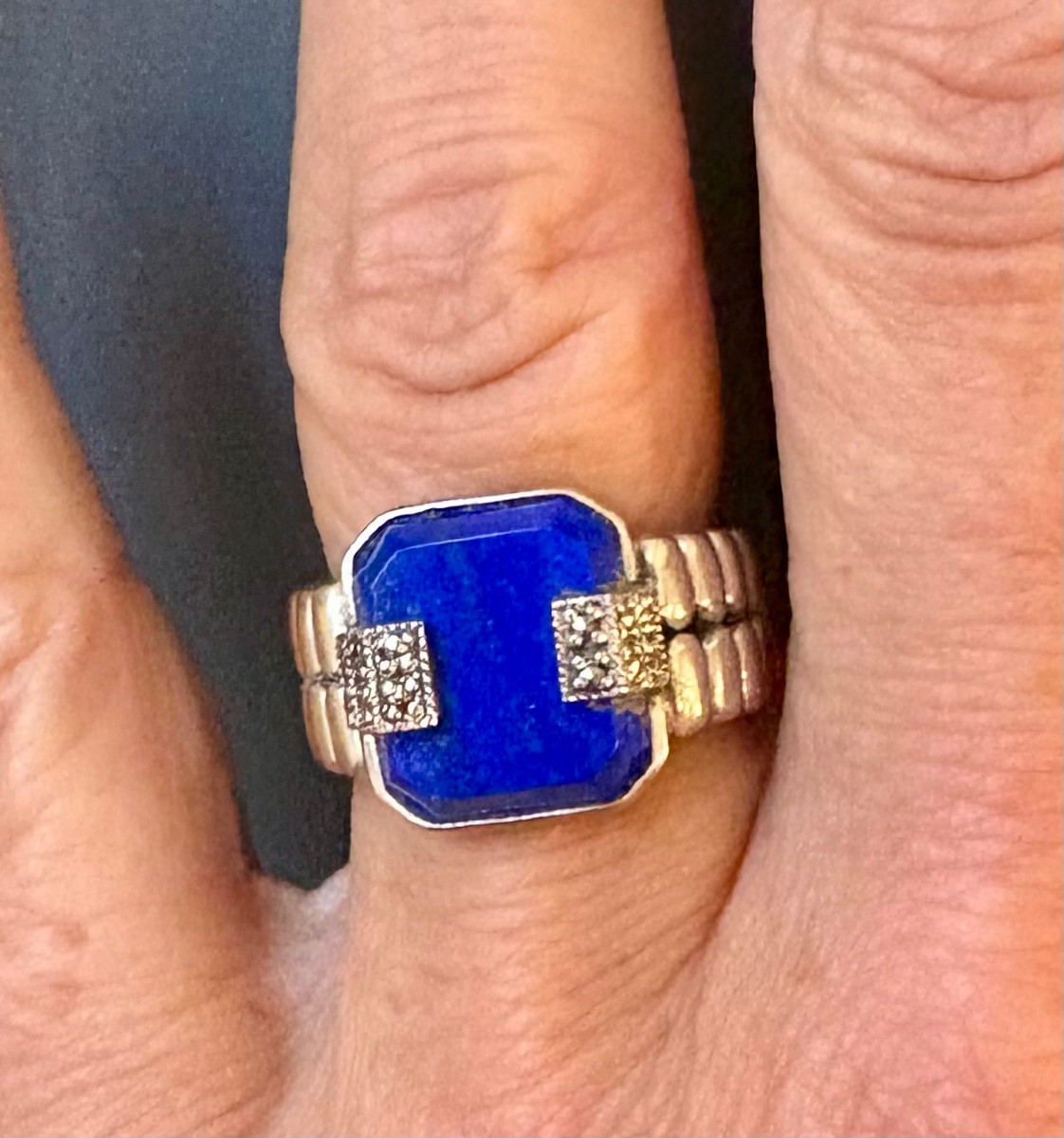 Bague argent lapis lazuli marcassites-photo-1