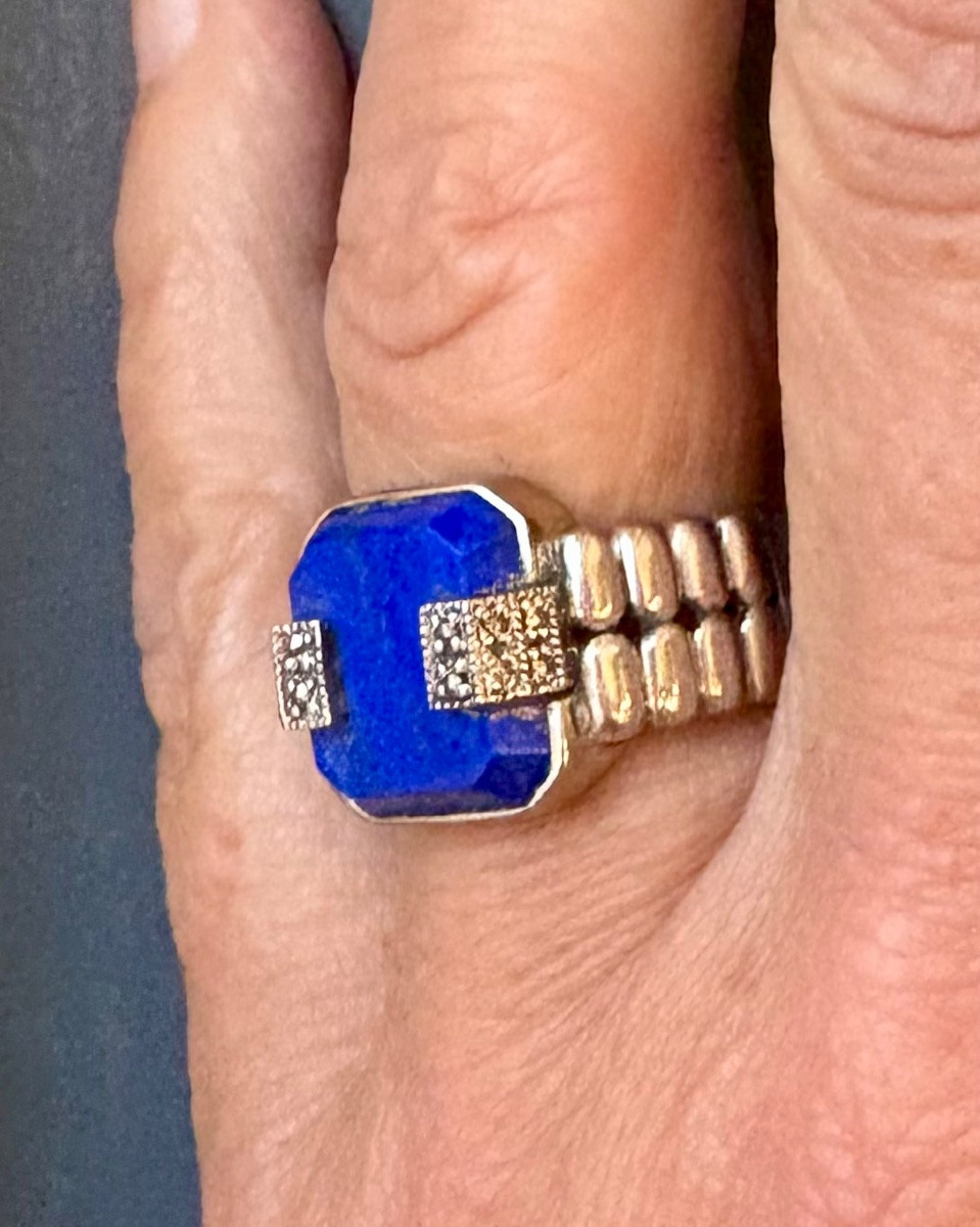 Bague argent lapis lazuli marcassites-photo-2