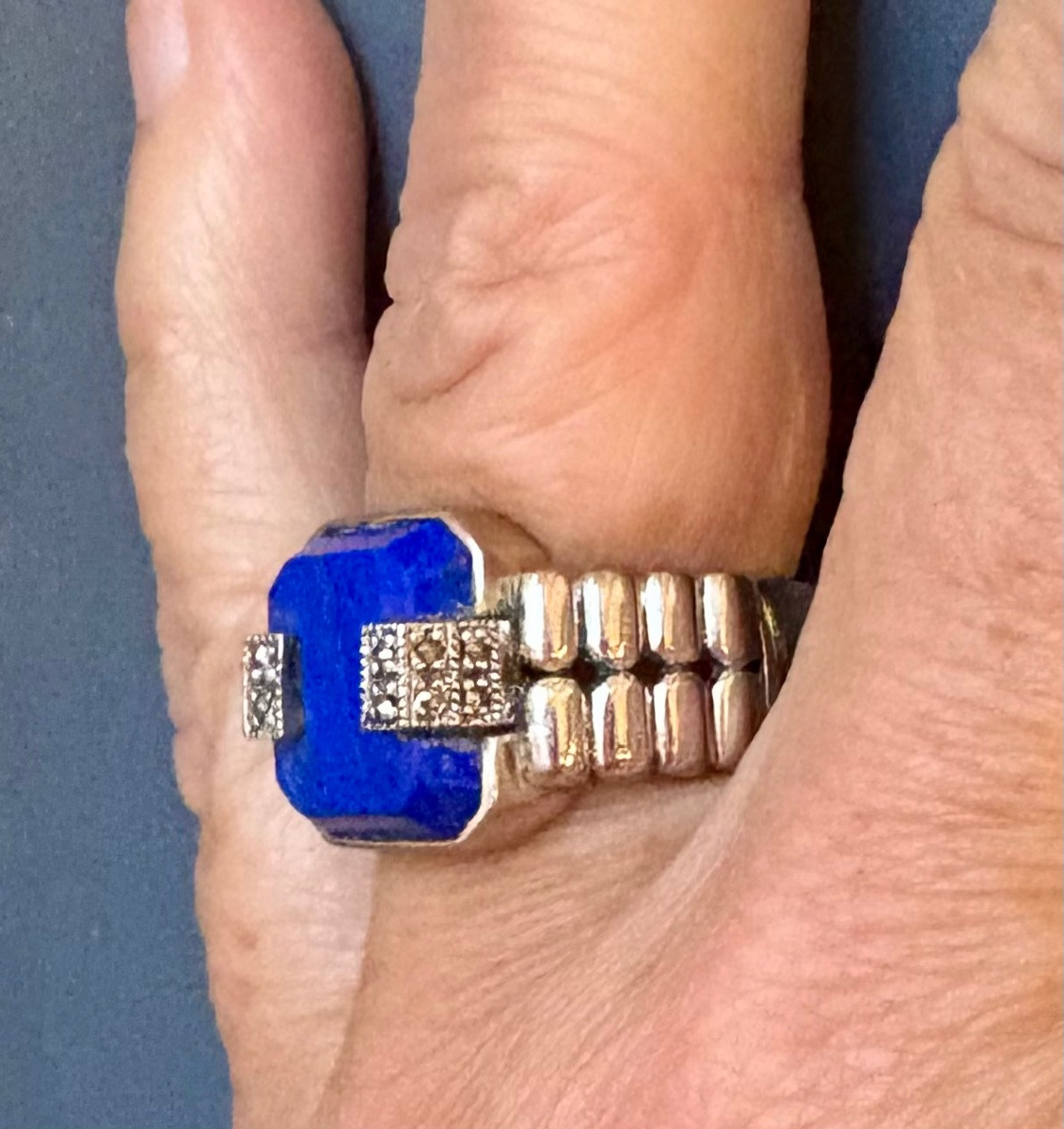 Bague argent lapis lazuli marcassites-photo-5