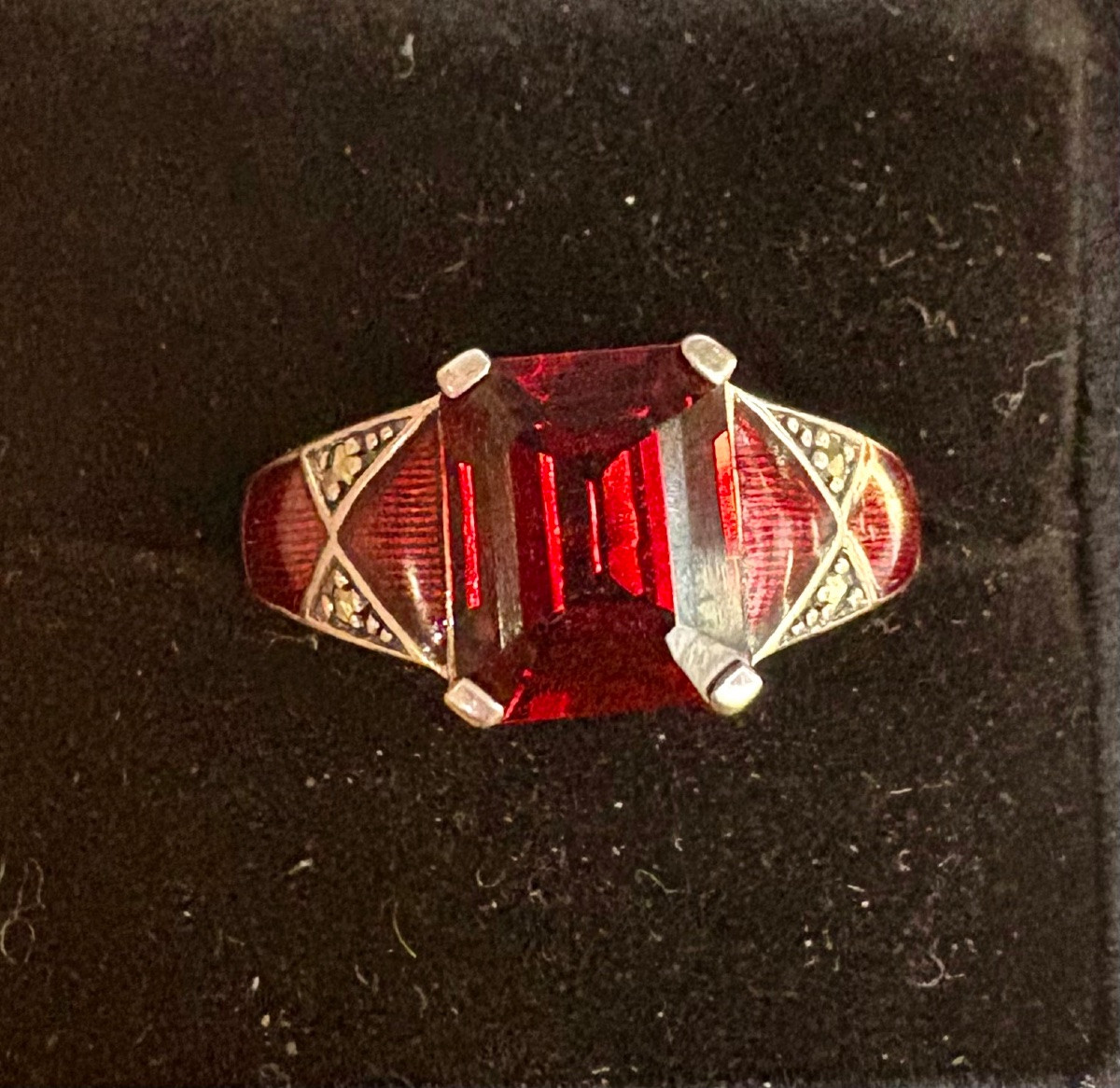 Bague argent grenat email marcassites-photo-3