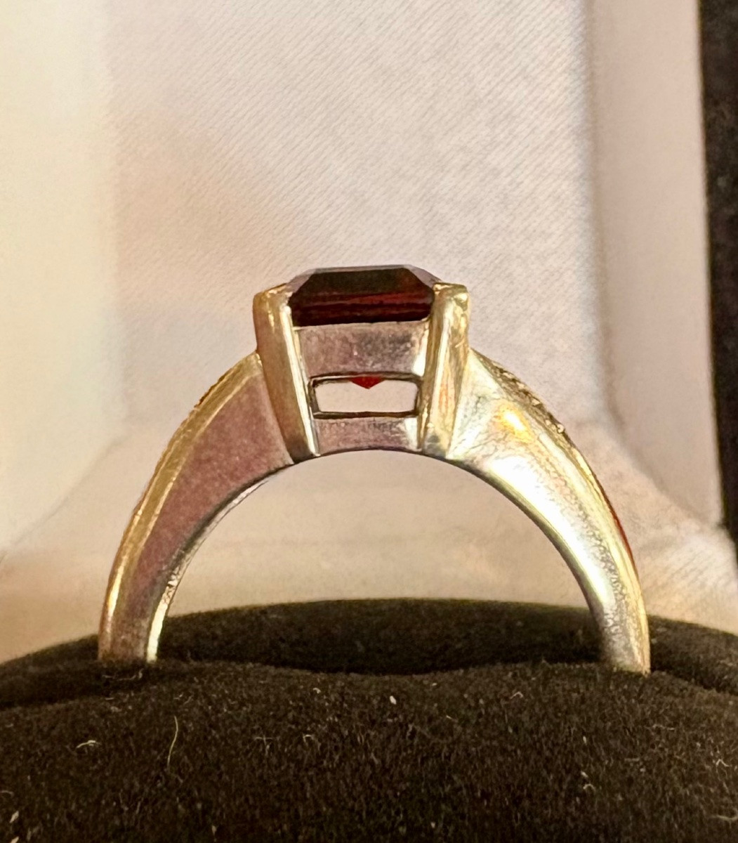 Bague argent grenat email marcassites-photo-4