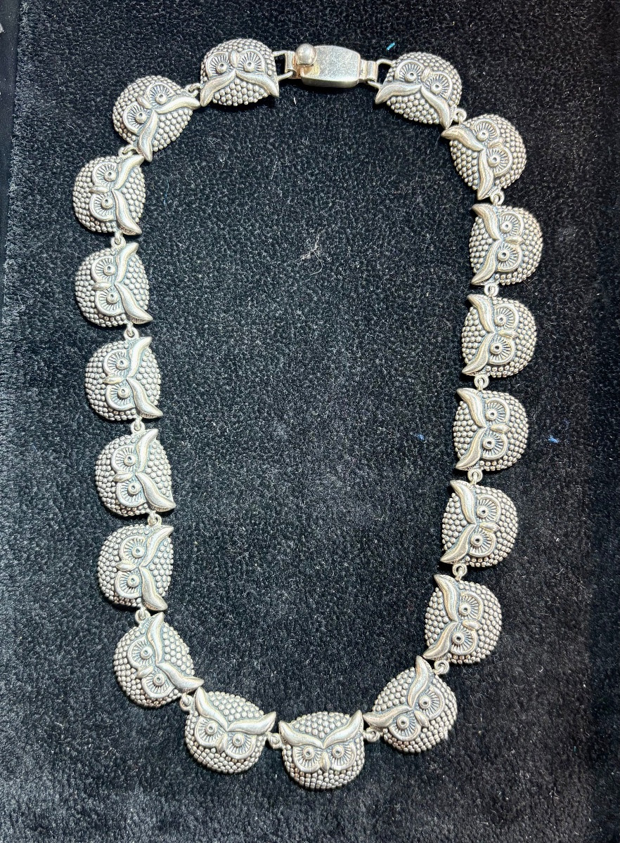 Collier argent hiboux mexicain Taxco