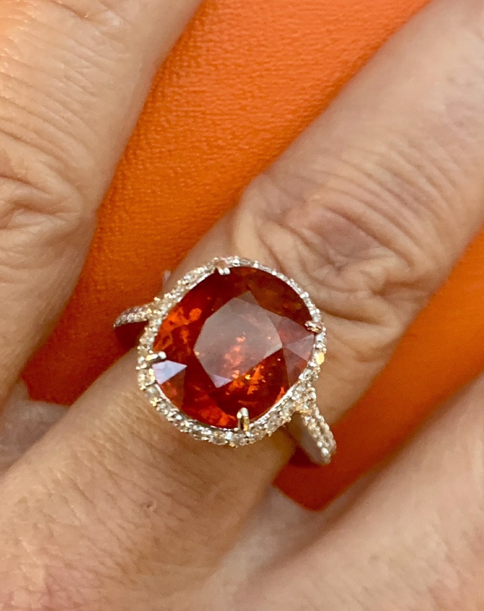 Bague or blanc diamants grenat mandarin-photo-4