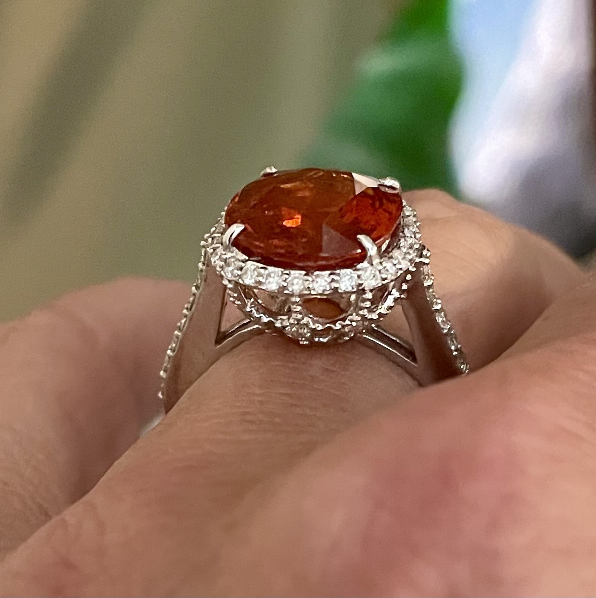 White Gold Diamond Garnet Mandarin Ring-photo-1