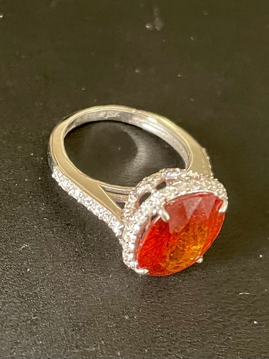 White Gold Diamond Garnet Mandarin Ring-photo-3