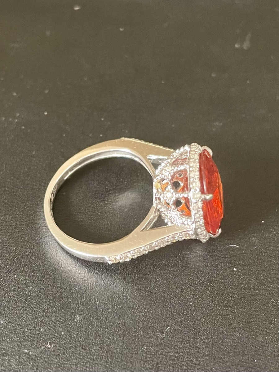 White Gold Diamond Garnet Mandarin Ring-photo-4