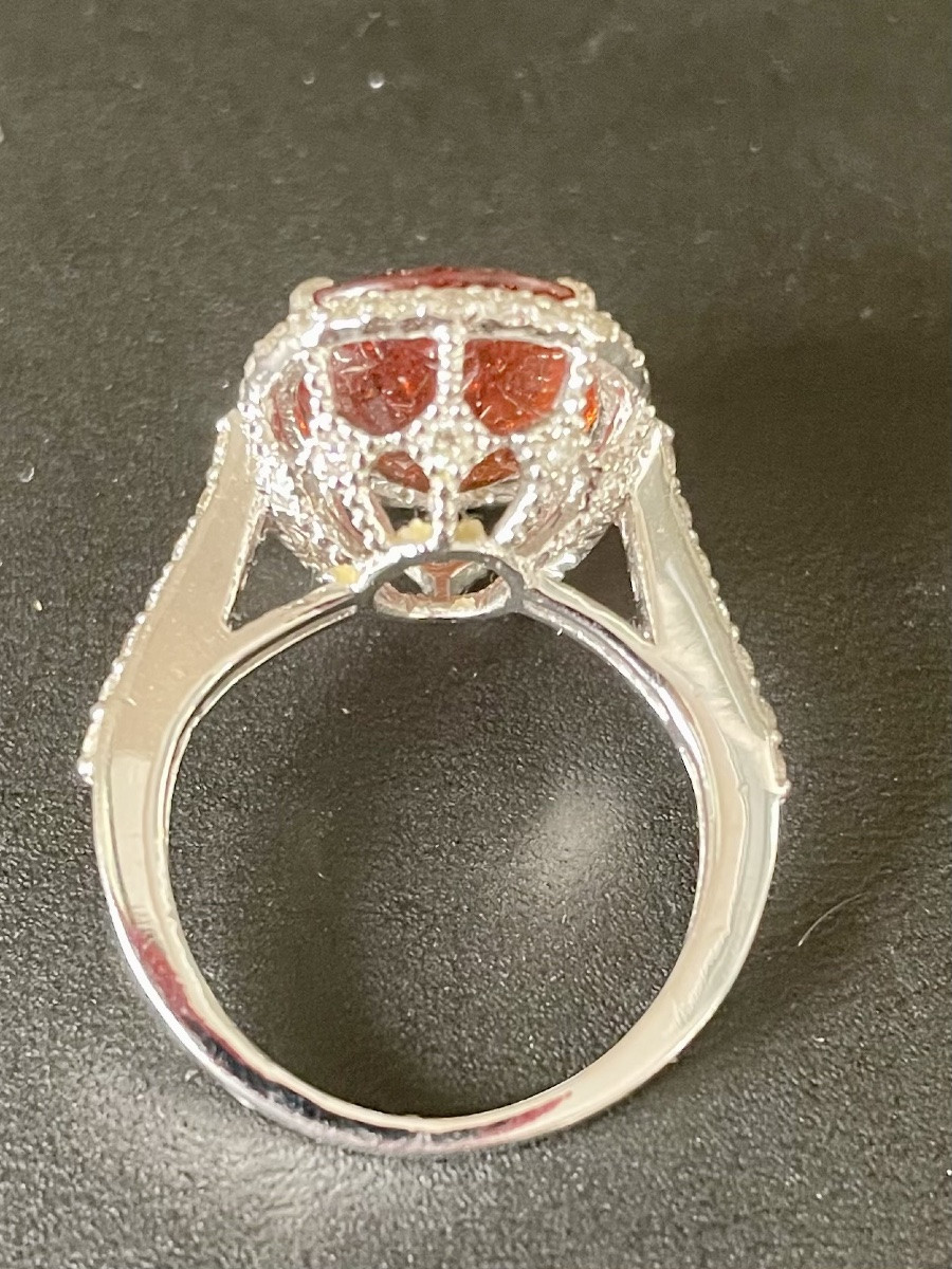 White Gold Diamond Garnet Mandarin Ring-photo-5