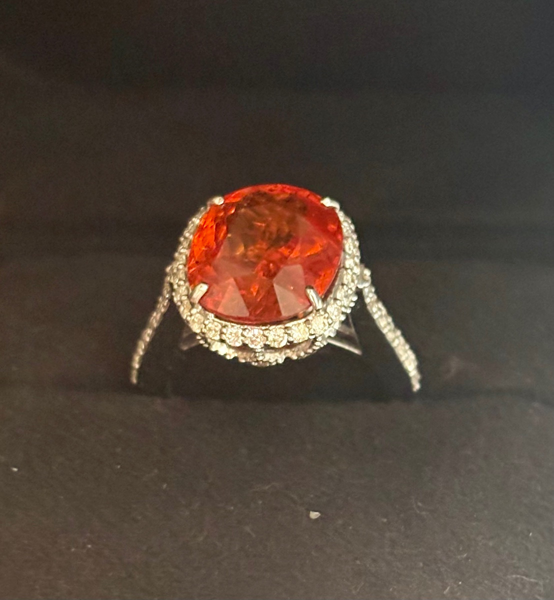 Bague or blanc diamants grenat mandarin