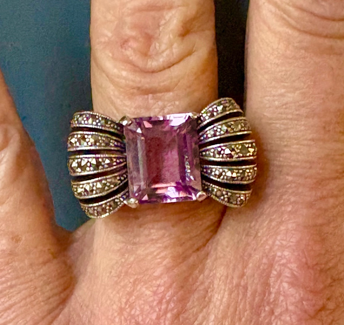 Silver Amethyst Marcasite Ring-photo-4