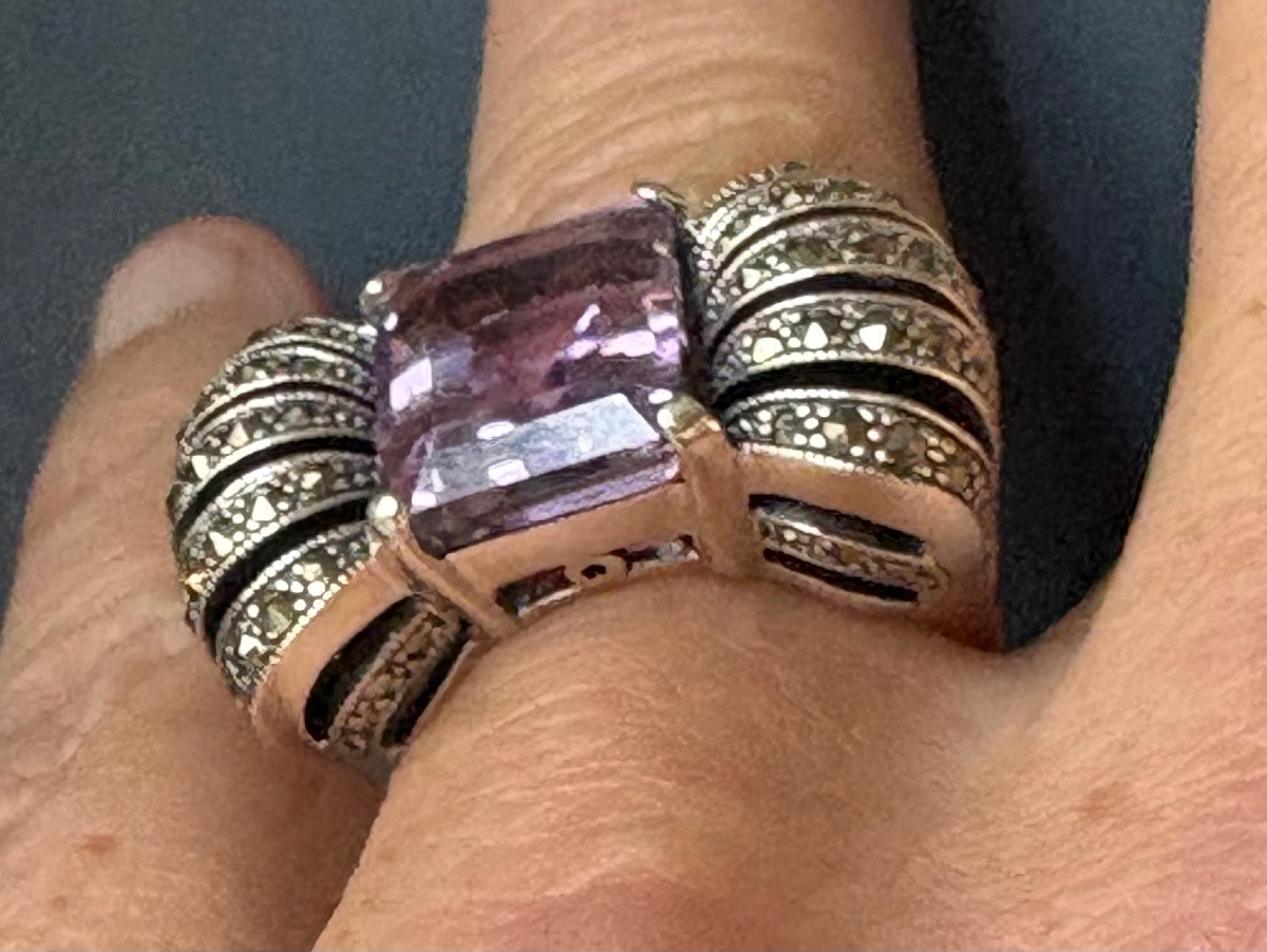 Silver Amethyst Marcasite Ring-photo-5