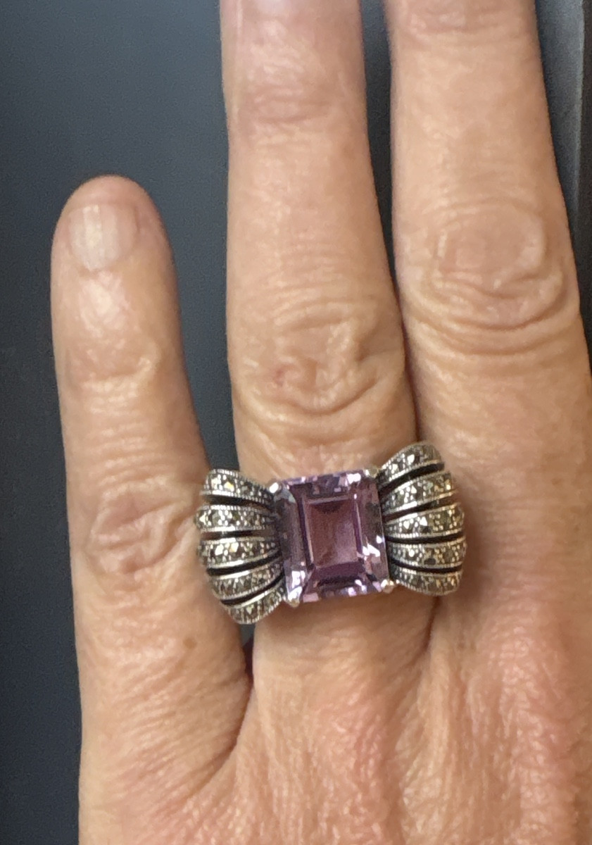Silver Amethyst Marcasite Ring-photo-6