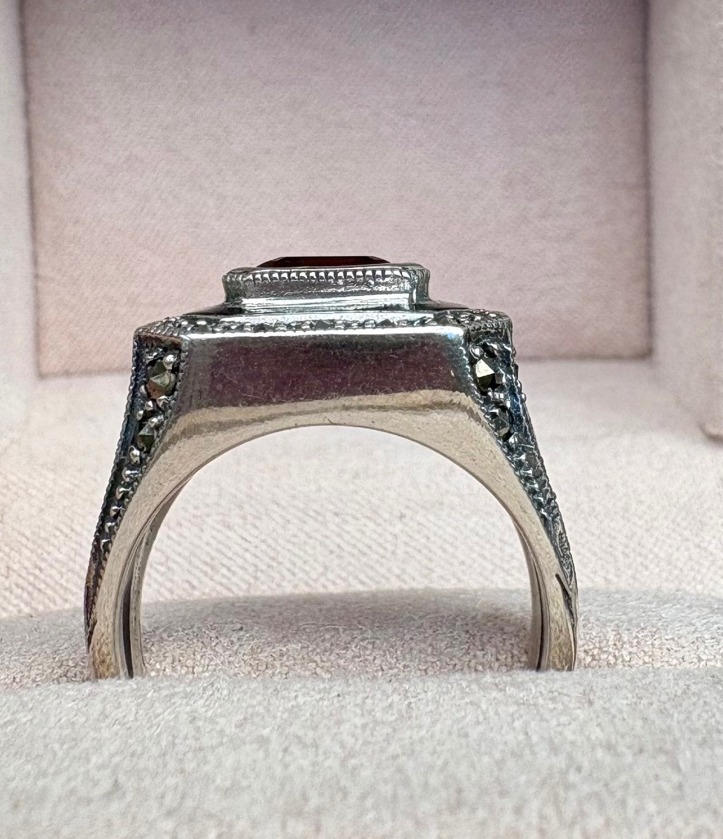 Bague argent grenat email et marcassites-photo-7