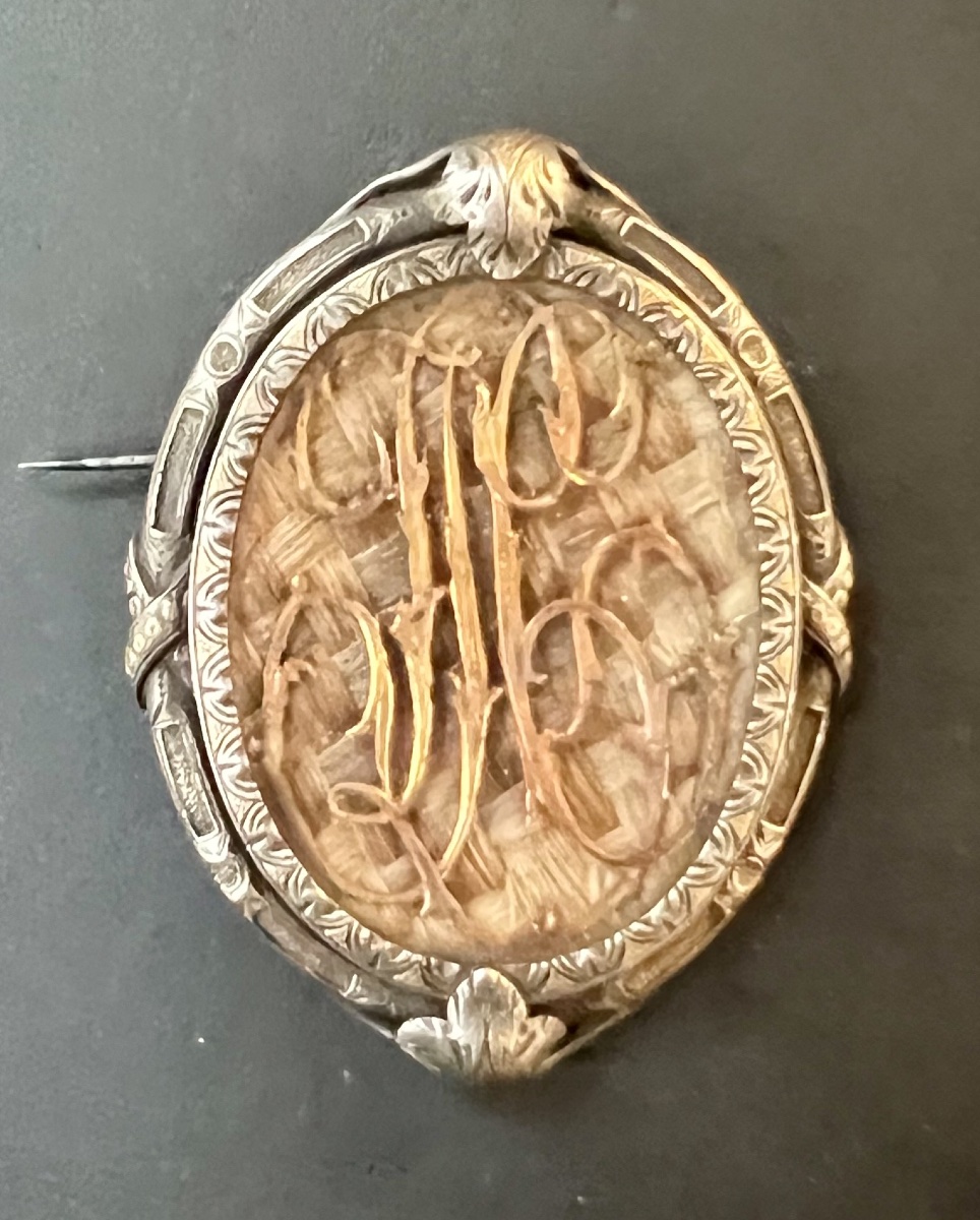 Antic Brooch Silver And Gold Reliquary Braided Hair-photo-1