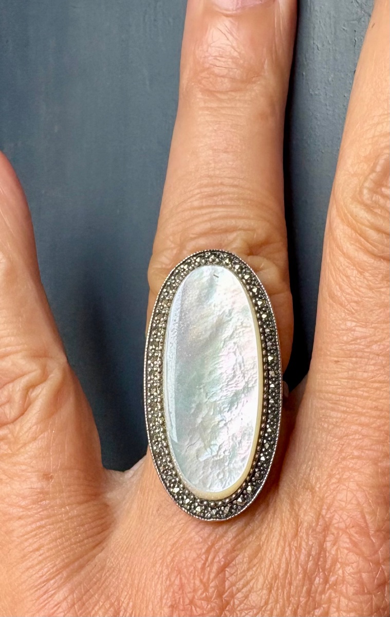 Silver Ring Mother-of-pearl Marcasites-photo-2