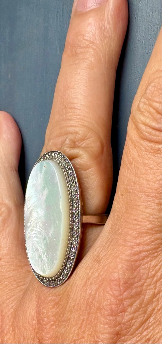 Silver Ring Mother-of-pearl Marcasites-photo-2
