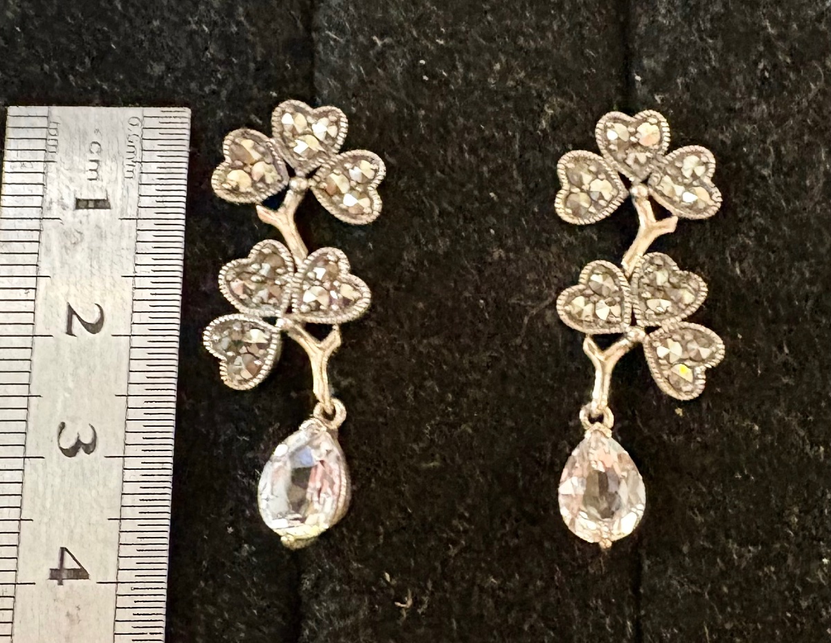 Boucles d oreilles argent cristal de roche et marcassites -photo-2