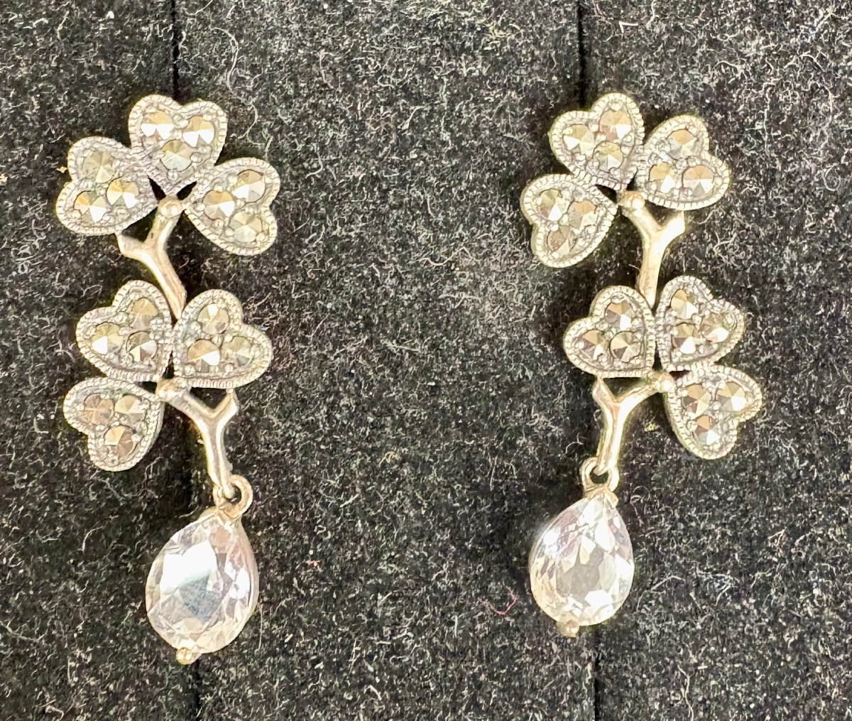 Boucles d oreilles argent cristal de roche et marcassites -photo-3