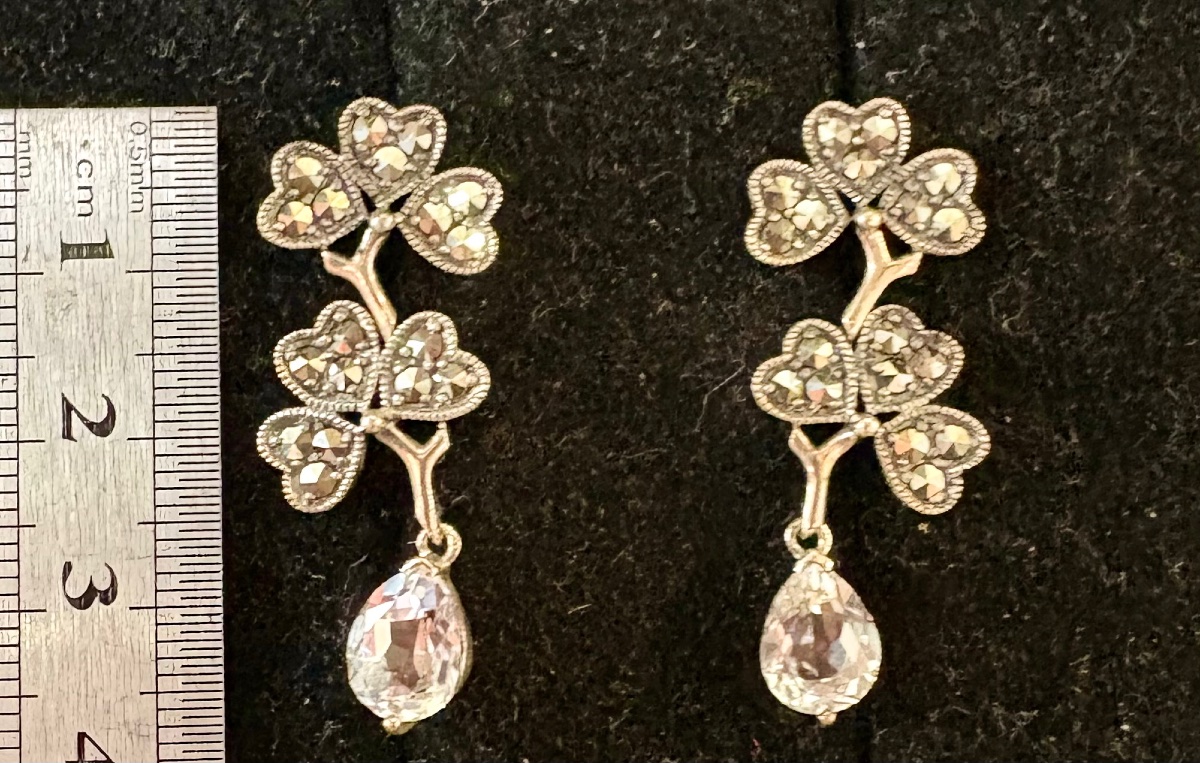 Boucles d oreilles argent cristal de roche et marcassites -photo-4